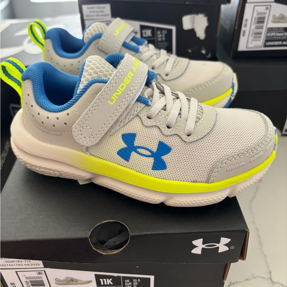 Under Armour Kids Sneakers - Gray, Blue, and Neon Yellow